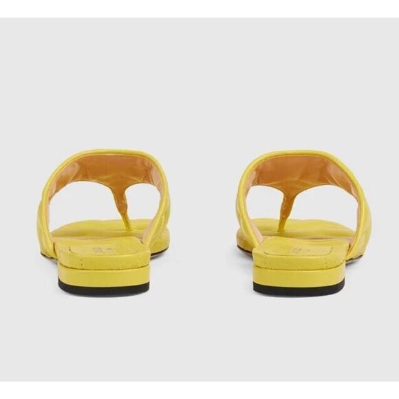 Gucci Marmont Chevron Double G 37/ US 7 Thong Sandals Lime Yellow Leather NIB - Picture 4 of 13